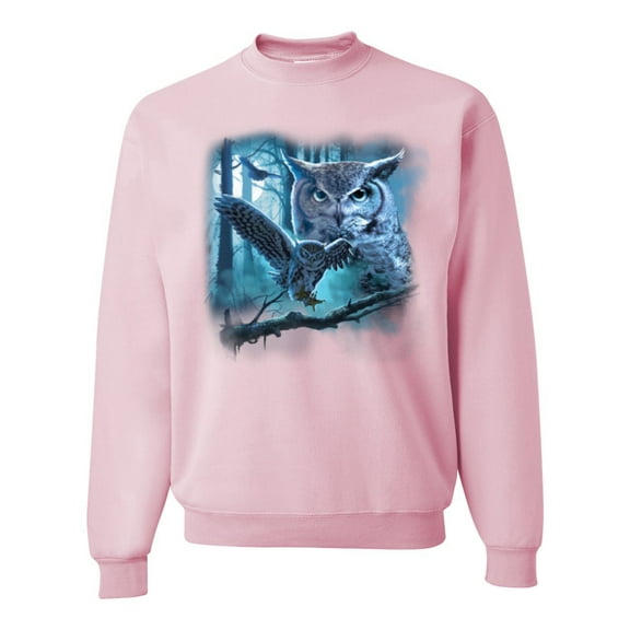 Wild Bobby, Owl Flying at Nihght In Front of the Moon Animal Lover Unisex Crewneck Graphic Sweatshirt, Light Pink, Large