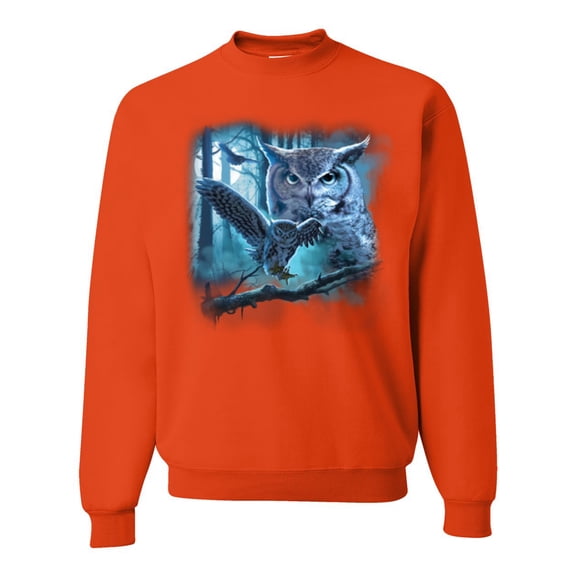 Wild Bobby, Owl Flying at Nihght In Front of the Moon Animal Lover Unisex Crewneck Graphic Sweatshirt, Orange, X-Large