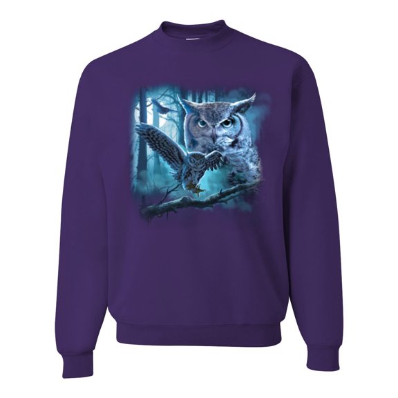 Wild Bobby, Owl Flying at Nihght In Front of the Moon Animal Lover Unisex Crewneck Graphic Sweatshirt, Purple, 3XL