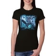 thumbnail image 1 of Owl Flying at Nihght In Front of the Moon Animal Lover Womens Slim Fit Junior Tee, Black, Small, 1 of 3