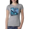 thumbnail image 1 of Wild Bobby, Owl Flying at Nihght In Front of the Moon Animal Lover Womens Slim Fit Junior Tee, Heather Grey, Small, 1 of 3