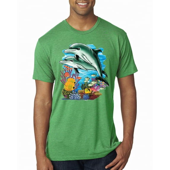 Wild Bobby, Pair of Dolphins Swimming in Ocean Animal Lover Mens Premium Tri Blend T-Shirt, Envy, Small