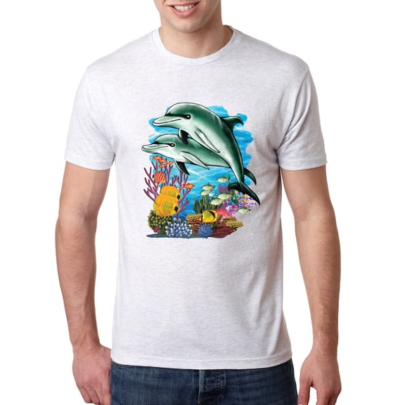 Wild Bobby, Pair of Dolphins Swimming in Ocean Animal Lover Mens Premium Tri Blend T-Shirt, Heather White, X-Large