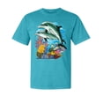 thumbnail image 1 of Wild Bobby, Pair of Dolphins Swimming in Ocean, Garment-Dyed Washed Look Short Sleeve Tees, Blue Lagoon, Medium, 1 of 3