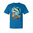 thumbnail image 1 of Wild Bobby, Pair of Dolphins Swimming in Ocean, Garment-Dyed Washed Look Short Sleeve Tees, Cobalt, Large, 1 of 3