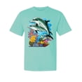 thumbnail image 1 of Wild Bobby, Pair of Dolphins Swimming in Ocean, Garment-Dyed Washed Look Short Sleeve Tees, Mint, Large, 1 of 3