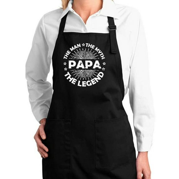 Wild Bobby, Papa Man Myth Legend Father's Day Gift Kitchen BBQ Grilling Cooking Dad Father Apron with Pockets, Black, One Size