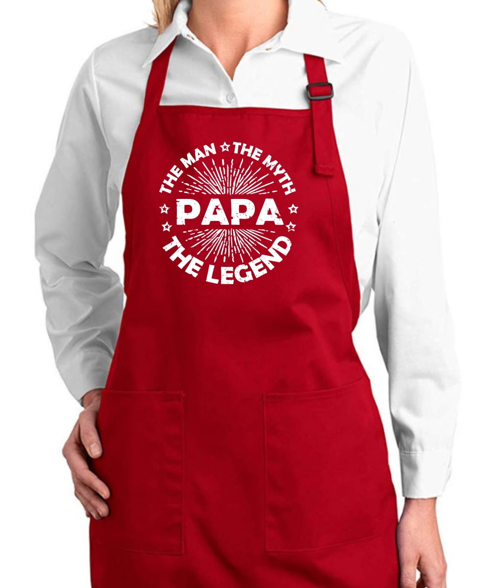 Wild Bobby, Papa Man Myth Legend Father's Day Gift Kitchen BBQ Grilling Cooking Dad Father Apron with Pockets, Red, One Size