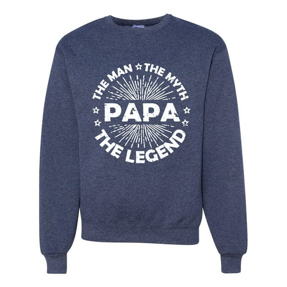 Wild Bobby, Papa Man Myth Legend Funny Dad Uncle Papa Granpa Dad Gift, Father's Day, Unisex Crewneck Graphic Sweatshirt, Vintage Heather Navy, X-Large