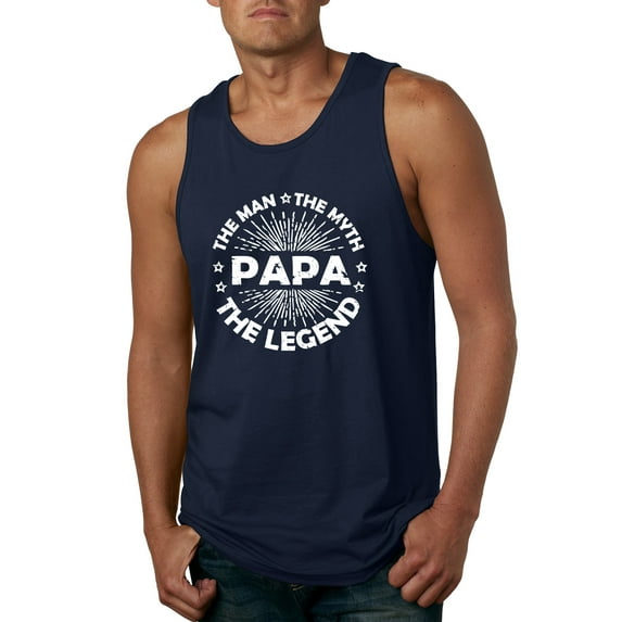Wild Bobby, Papa Man Myth Legend Funny Dad Uncle Papa Granpa Dad Gift, Father's Day, Men Graphic Tank Top, Navy, 3X-Large
