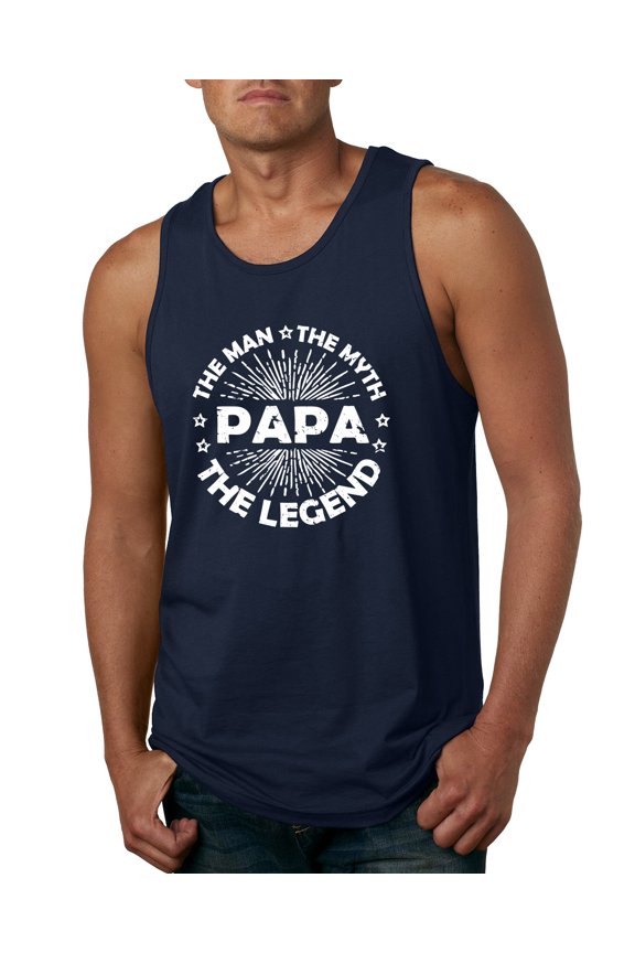 , Papa Man Myth Legend Funny Dad Uncle Papa Granpa Dad Gift, Father's Day, Men Graphic Tank Top, Navy, Medium