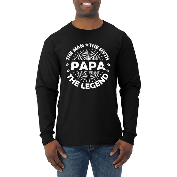 Wild Bobby, Papa Man Myth Legend Funny Dad Uncle Papa Granpa Dad Gift, Father's Day, Men Long Sleeve Shirt, Black, Small