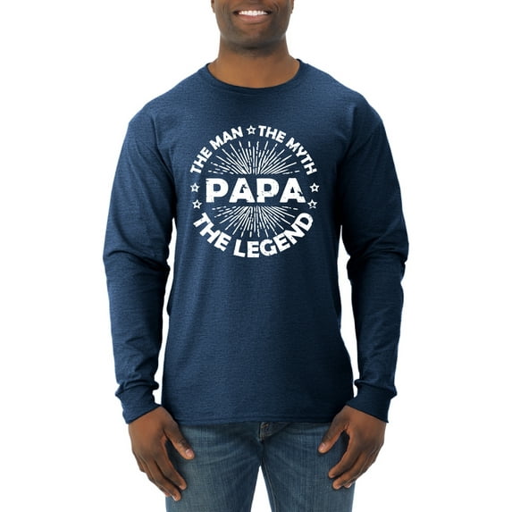 Wild Bobby, Papa Man Myth Legend Funny Dad Uncle Papa Granpa Dad Gift, Father's Day, Men Long Sleeve Shirt, Vintage Heather Navy, Large