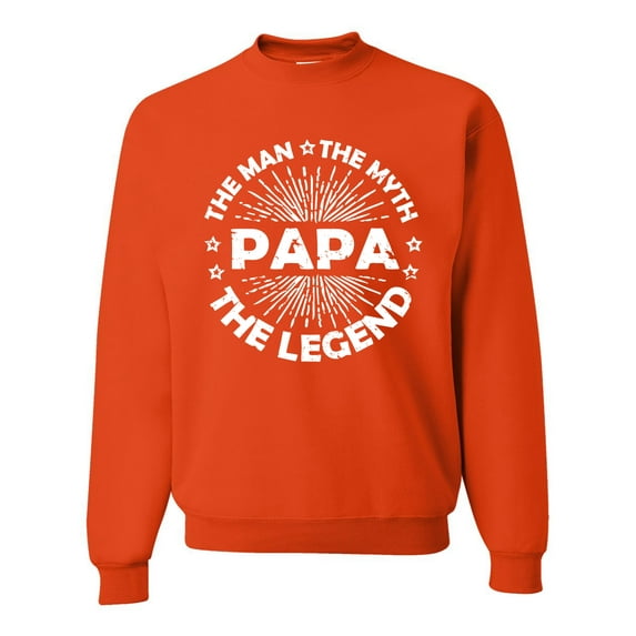 Wild Bobby, Papa Man Myth Legend Funny Dad Uncle Papa Granpa Dad Gift, Father's Day, Unisex Crewneck Graphic Sweatshirt, Orange, Medium