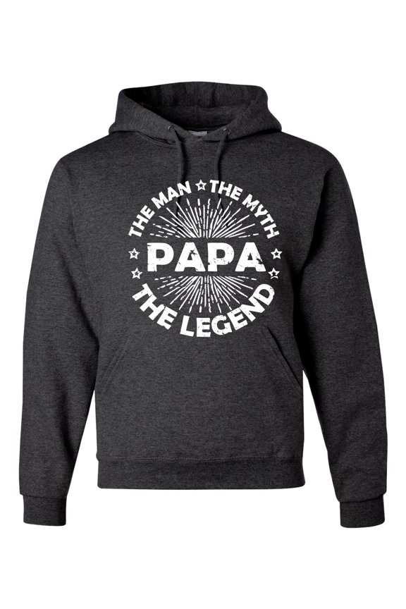 , Papa Man Myth Legend Funny Dad Uncle Papa Granpa Dad Gift, Father's Day, Unisex Graphic Hoodie Sweatshirt, Heather Black, Large