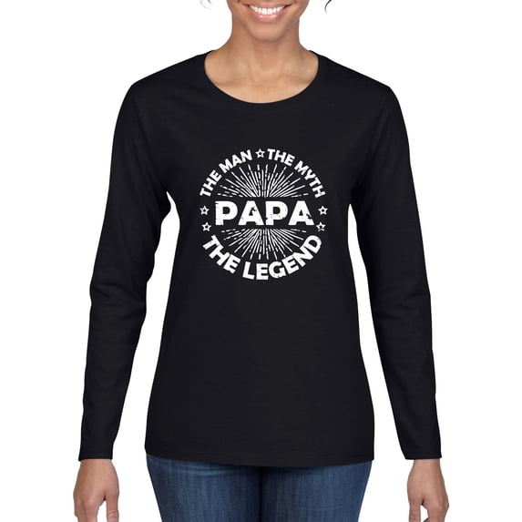 Wild Bobby, Papa Man Myth Legend Funny Dad Uncle Papa Granpa Dad Gift, Father's Day, Women Graphic Long Sleeve Tee, Black, Small