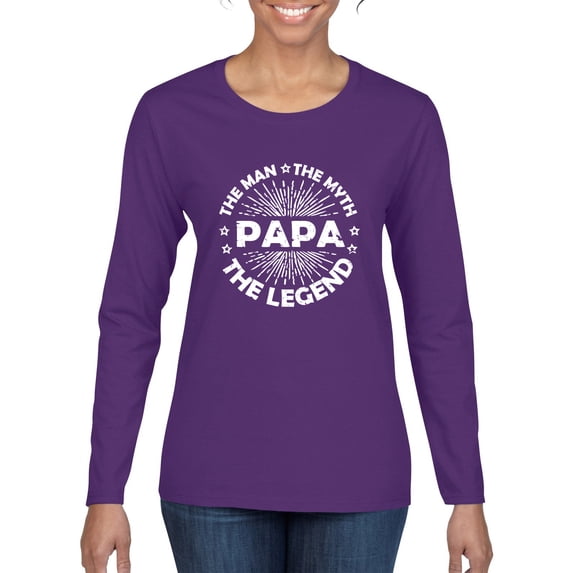 Wild Bobby, Papa Man Myth Legend Funny Dad Uncle Papa Granpa Dad Gift, Father's Day, Women Graphic Long Sleeve Tee, Purple, Large