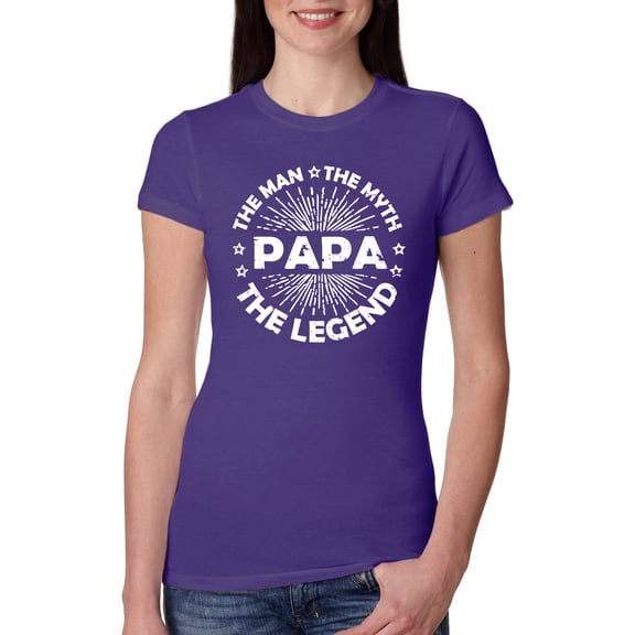 Wild Bobby, Papa Man Myth Legend Funny Dad Uncle Papa Granpa Dad Gift, Father's Day, Women Slim Fit Junior Tee, Purple Rush, Medium