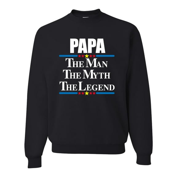 Wild Bobby,Papa The Man The Myth The Legend Best Daddy Father Gift, Father's Day, Unisex Crewneck Graphic Sweatshirt, Black, Small