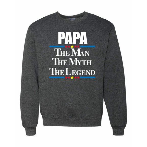Wild Bobby,Papa The Man The Myth The Legend Best Daddy Father Gift, Father's Day, Unisex Crewneck Graphic Sweatshirt, Heather Black, Medium