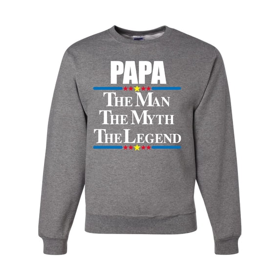 Wild Bobby,Papa The Man The Myth The Legend Best Daddy Father Gift, Father's Day, Unisex Crewneck Graphic Sweatshirt, Heather Grey, X-Large