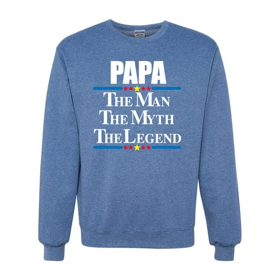 Wild Bobby,Papa The Man The Myth The Legend Best Daddy Father Gift, Father's Day, Unisex Crewneck Graphic Sweatshirt, Vintage Heather Blue, Large