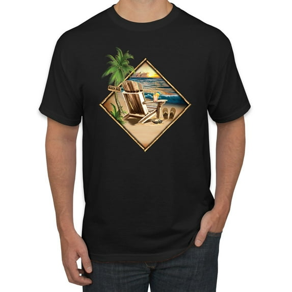 Wild Bobby, Paradise Found Beach Chilling Pop Culture Men's Graphic T-Shirt, Black, X-Large