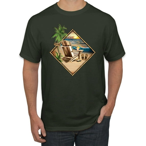 Wild Bobby, Paradise Found Beach Chilling Pop Culture Men's Graphic T-Shirt, Forest Green, Small