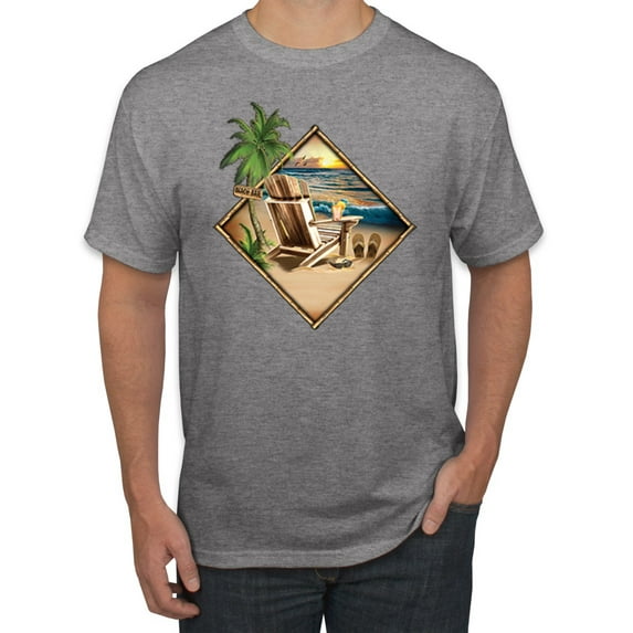 Wild Bobby, Paradise Found Beach Chilling Pop Culture Men's Graphic T-Shirt, Heather Grey, 4XL