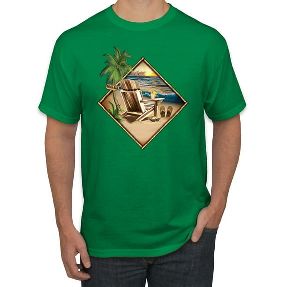 Wild Bobby, Paradise Found Beach Chilling Pop Culture Men's Graphic T-Shirt, Kelly, Large