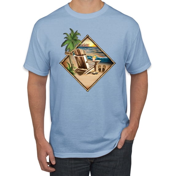Wild Bobby, Paradise Found Beach Chilling Pop Culture Men's Graphic T-Shirt, Light Blue, 4XL