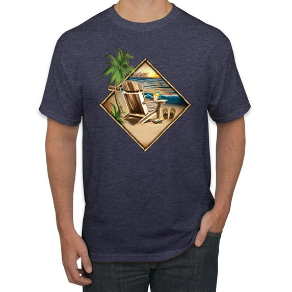 Wild Bobby, Paradise Found Beach Chilling Pop Culture Men's Graphic T-Shirt, Vintage Heather Navy, Small