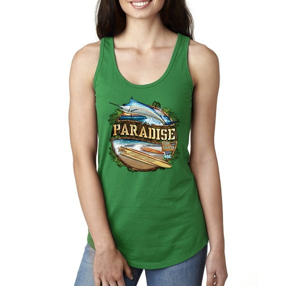 Wild Bobby, Paradise Surf Shack Marlin Pop Culture Ladies Racerback Tank Top, Kelly, Medium