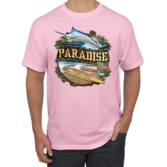 Wild Bobby, Paradise Surf Shack Marlin Pop Culture Men's Graphic T-Shirt, Light Pink, 5XL