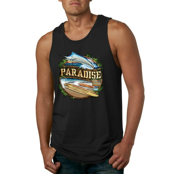 Wild Bobby, Paradise Surf Shack Marlin Pop Culture Mens Graphic Tank Top, Black, Small