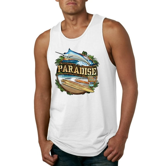 Wild Bobby, Paradise Surf Shack Marlin Pop Culture Mens Graphic Tank Top, White, 3XL
