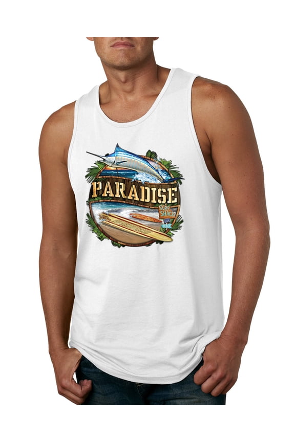 , Paradise Surf Shack Marlin Pop Culture Mens Graphic Tank Top, White, Large