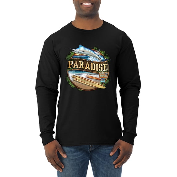 Wild Bobby, Paradise Surf Shack Marlin Pop Culture Mens Long Sleeve Shirt, Black, Small
