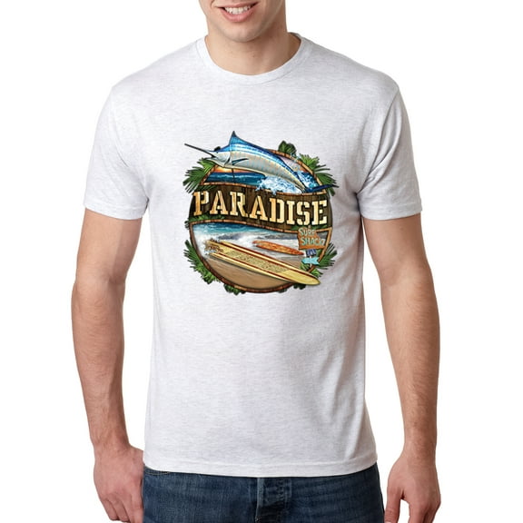 Wild Bobby, Paradise Surf Shack Marlin Pop Culture Mens Premium Tri Blend T-Shirt, Heather White, Small