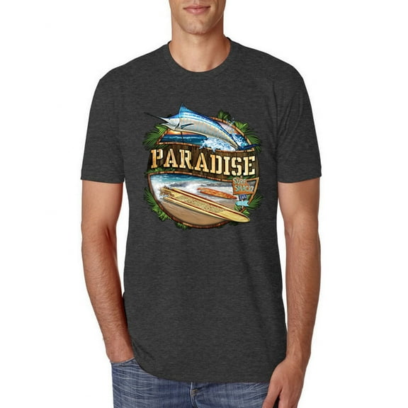 Wild Bobby, Paradise Surf Shack Marlin Pop Culture Mens Premium Tri Blend T-Shirt, Vintage Black, Medium
