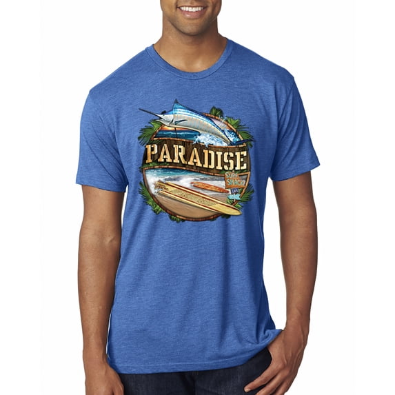 Wild Bobby, Paradise Surf Shack Marlin Pop Culture Mens Premium Tri Blend T-Shirt, Vintage Royal, Medium
