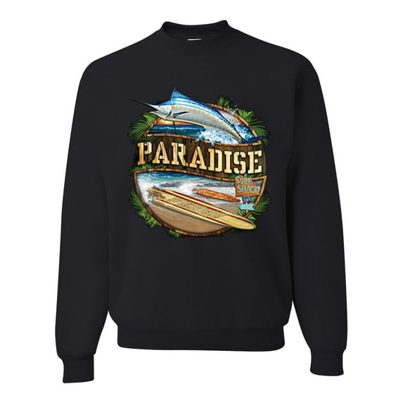 Wild Bobby, Paradise Surf Shack Marlin Pop Culture Unisex Crewneck Graphic Sweatshirt, Black, Small