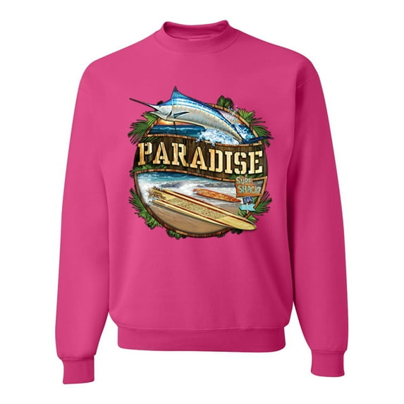 Wild Bobby, Paradise Surf Shack Marlin Pop Culture Unisex Crewneck Graphic Sweatshirt, Fuschia, X-Large