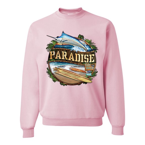 Wild Bobby, Paradise Surf Shack Marlin Pop Culture Unisex Crewneck Graphic Sweatshirt, Light Pink, 2XL