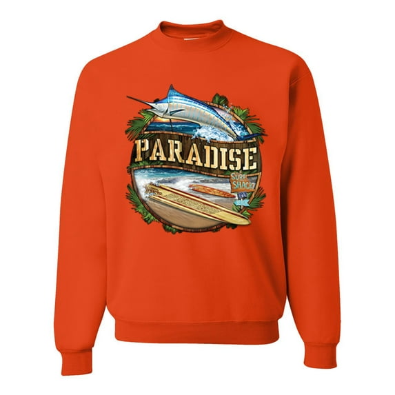 Wild Bobby, Paradise Surf Shack Marlin Pop Culture Unisex Crewneck Graphic Sweatshirt, Orange, Large