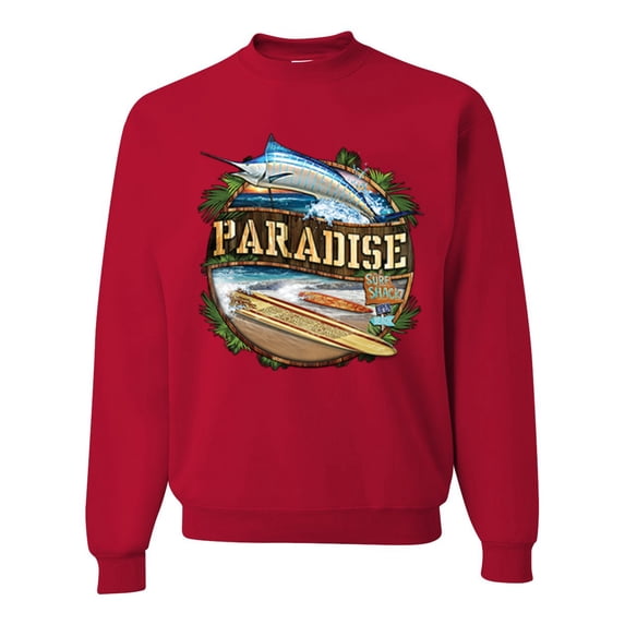 Wild Bobby, Paradise Surf Shack Marlin Pop Culture Unisex Crewneck Graphic Sweatshirt, Red, 3XL