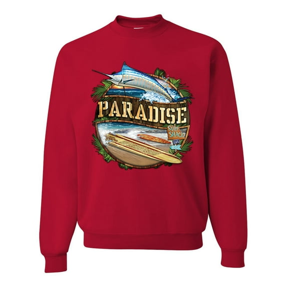 Wild Bobby, Paradise Surf Shack Marlin Pop Culture Unisex Crewneck Graphic Sweatshirt, Red, 5XL