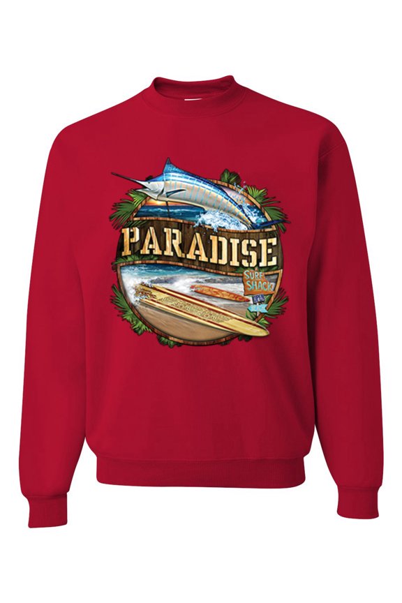 , Paradise Surf Shack Marlin Pop Culture Unisex Crewneck Graphic Sweatshirt, Red, Small