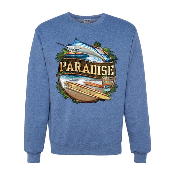 Wild Bobby, Paradise Surf Shack Marlin Pop Culture Unisex Crewneck Graphic Sweatshirt, Vintage Heather Blue, 2XL