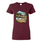 Wild Bobby, Paradise Surf Shack Marlin Pop Culture Womens Graphic T-Shirt, Maroon, 2XL